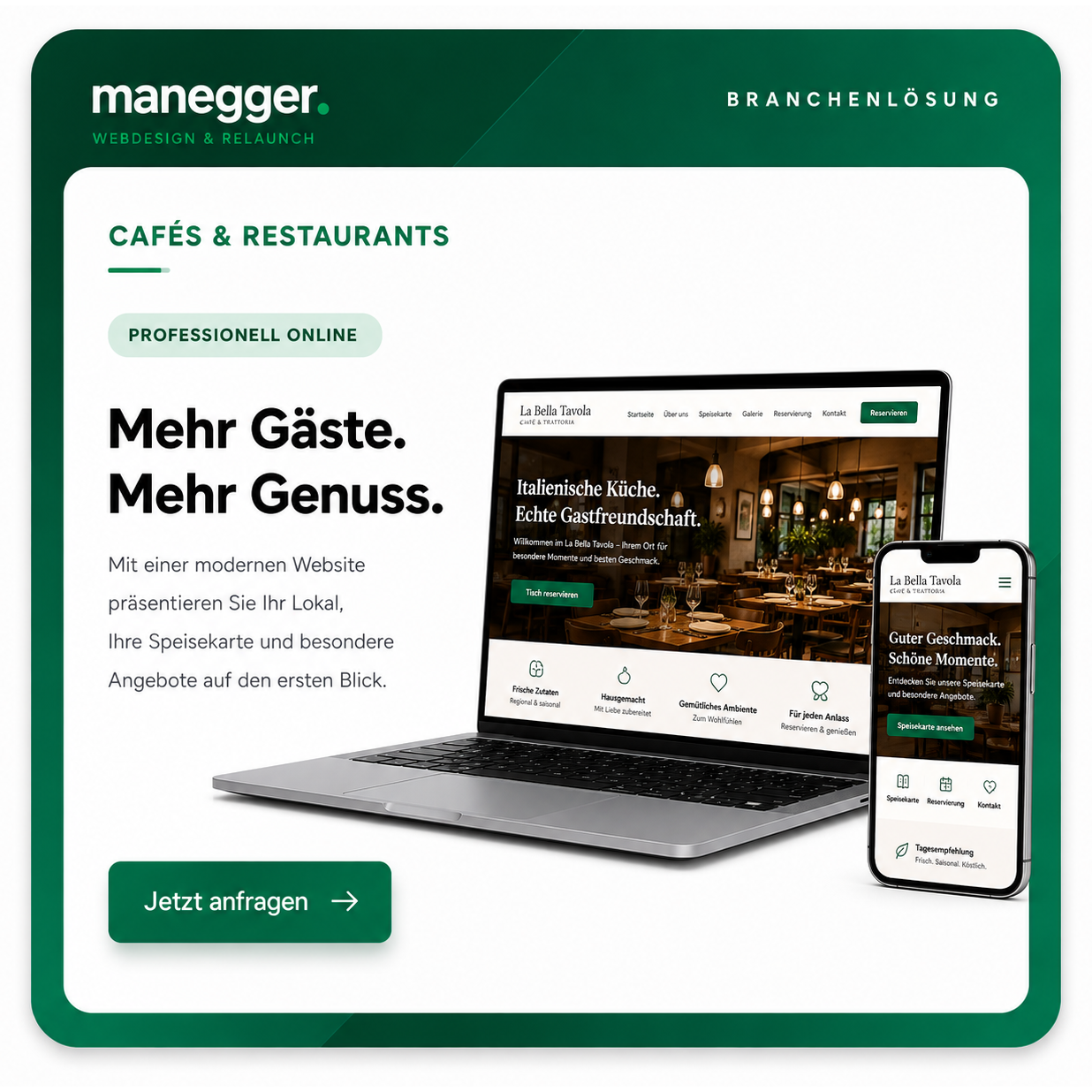 Beispielhafte Website-Vorschau für ein Café oder Restaurant